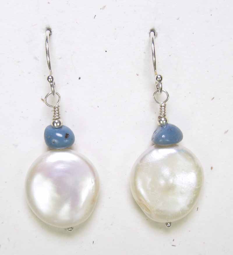 Coin Pearl and Leland Blue Stone Earrings